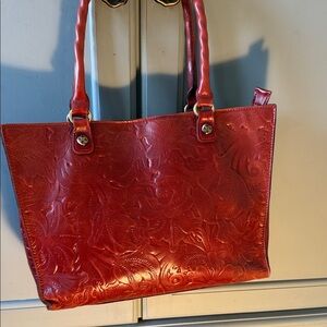 Patricia Nash Red Embossed Leather Tote with Rolled Handles